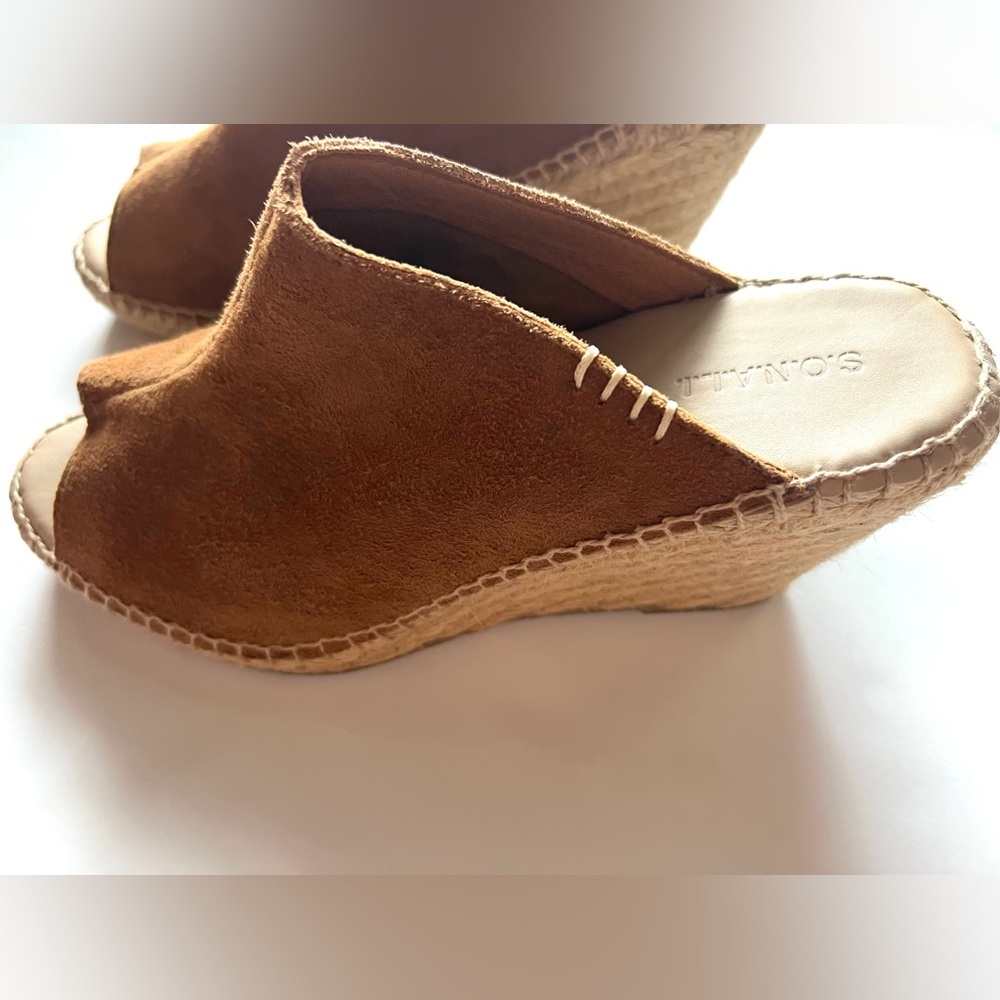SONALI Tan Suede Peep-Toe Wedge Espadrilles Women's Shoes Size 8 - Picture 4 of 8